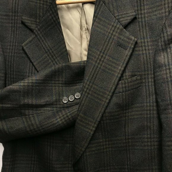 Bill Blass Mens Green herringbone tweed Wool Sport Coat Blazer Jacket 42 - Picture 10 of 12